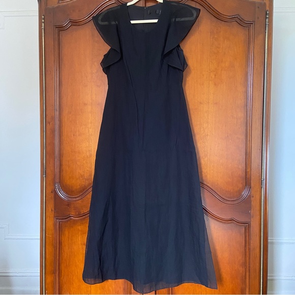 Theory Cotton Ruffle Maxi Dress in Black | Size 4 - Picture 3 of 10